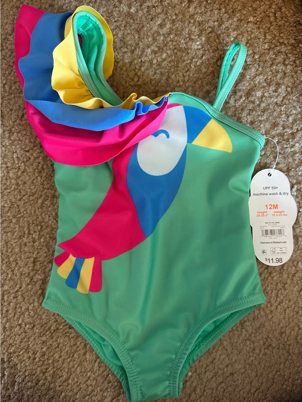 wonder nation Green One-Piece Swimsuit with Bright Parrot Graphic